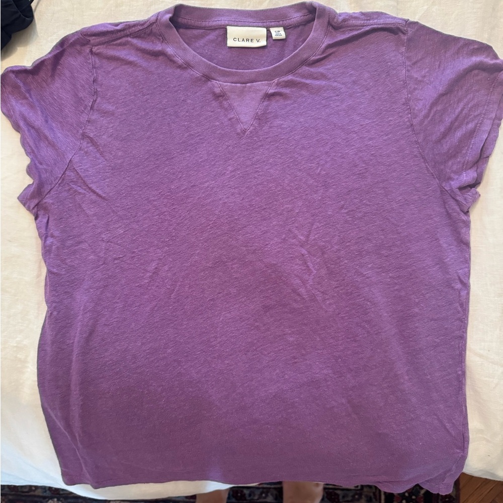 Clare V. Purple Linen Tee Small
